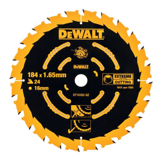 Диск с твърдосплавни пластини DeWALT DT10302, 184/1.65/16 Z=24