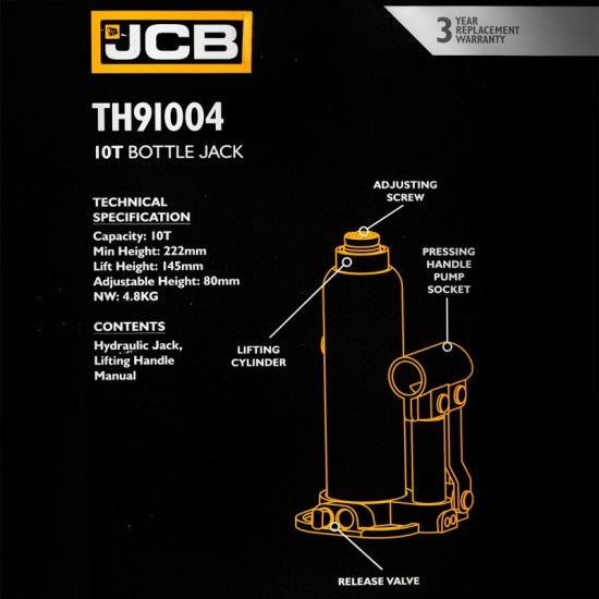 ХИДРАВЛИЧЕН КРИК ТИП БУТИЛКА 10 ТОНА JCB