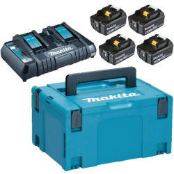 Комплект батерии, зарядно устройство и куфар Makita BL1860Bx4 + DC18RD + MAKPAC 3
